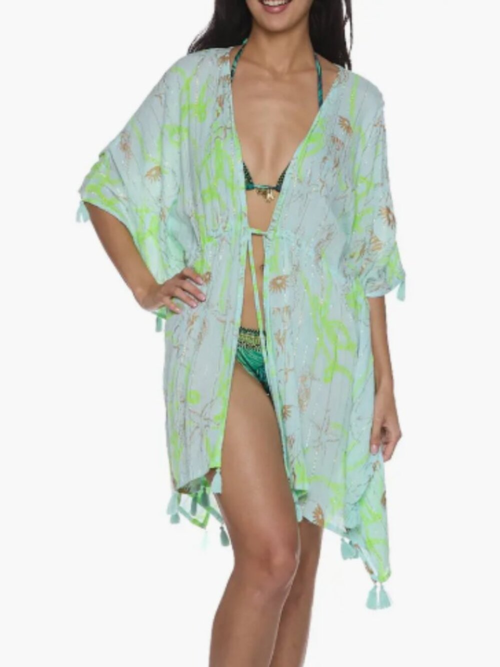 TROPICAL GLAMOUR | RANEES Printed Cover-Up Robe - Green & Blue S/M
